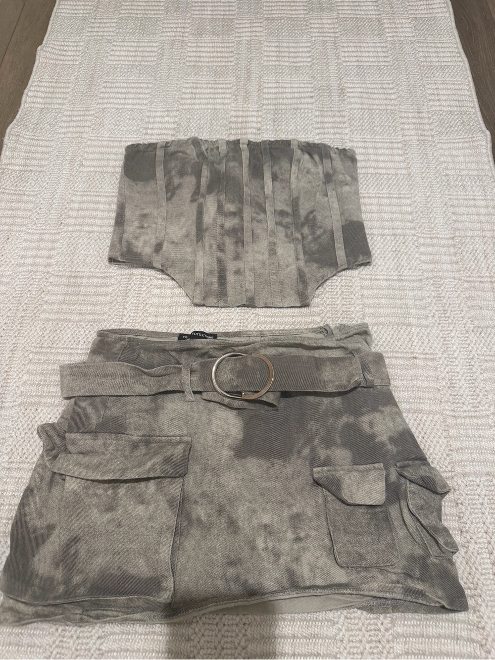 PrettyLittleThing Taupe Tie-Dye Corset Top & Cargo Skirt Set